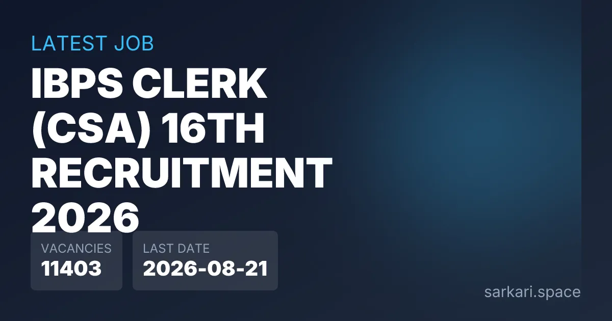 IBPS Clerk (CSA) 16th Recruitment 2026 Notice
