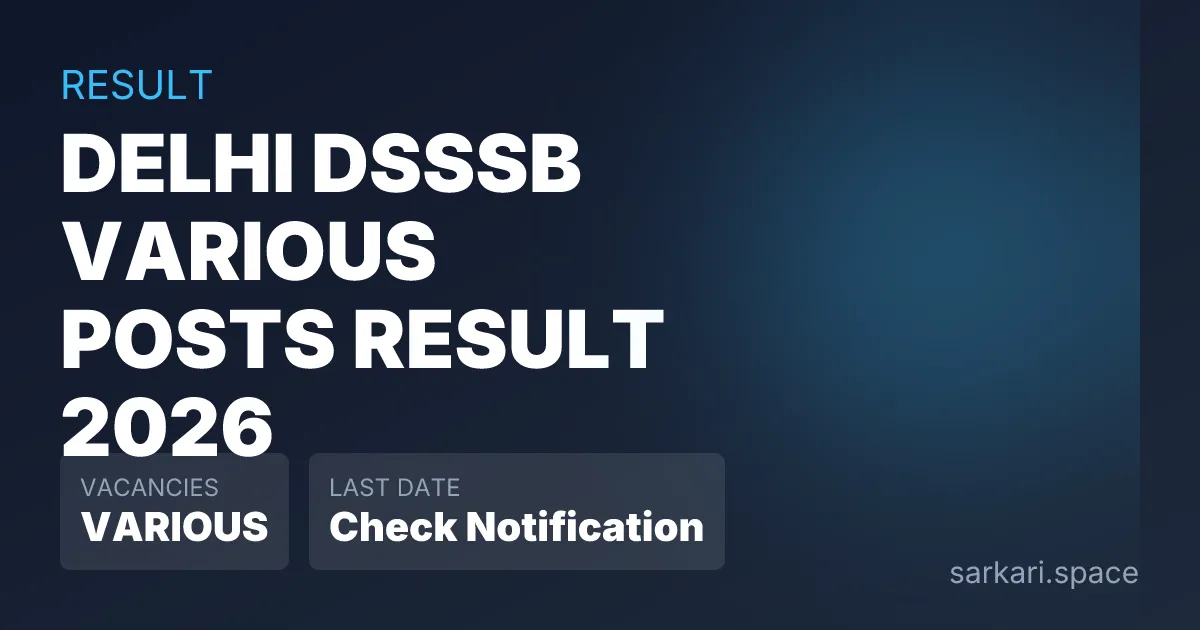 Delhi DSSSB Various Posts Result 2026 Notice