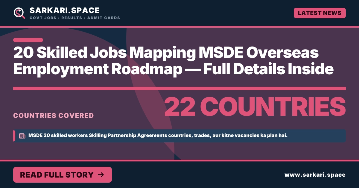भारत ने 20 देशों के साथ Skilled Jobs Mapping करी; MSDE ने Overseas Employment Roadmap घोषित कर दिया — Full Details Inside