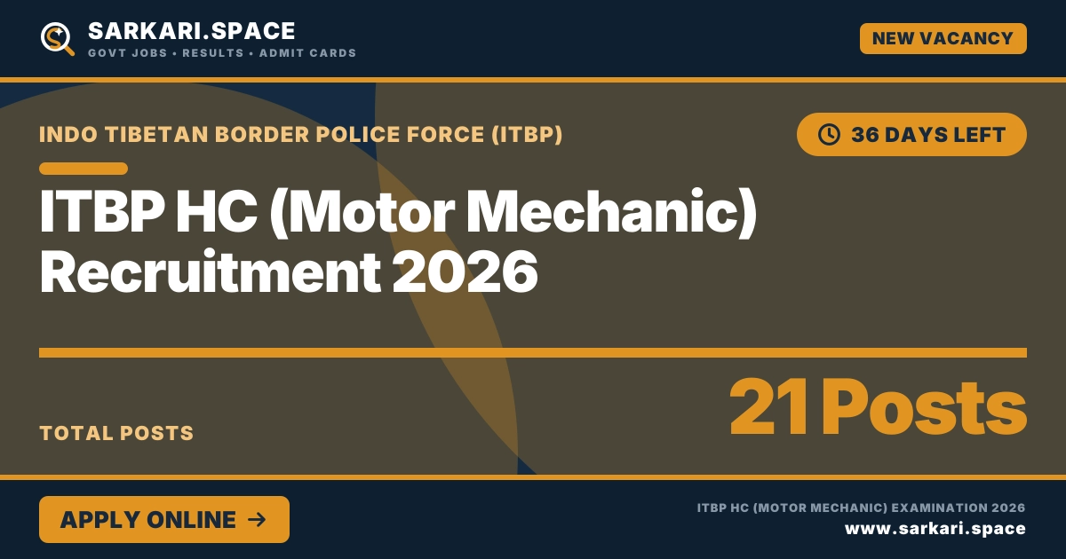 ITBP HC (Motor Mechanic) Recruitment 2026 Notice