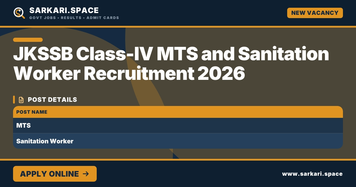 JKSSB Class-IV MTS and Sanitation Worker Recruitment 2026 Notice