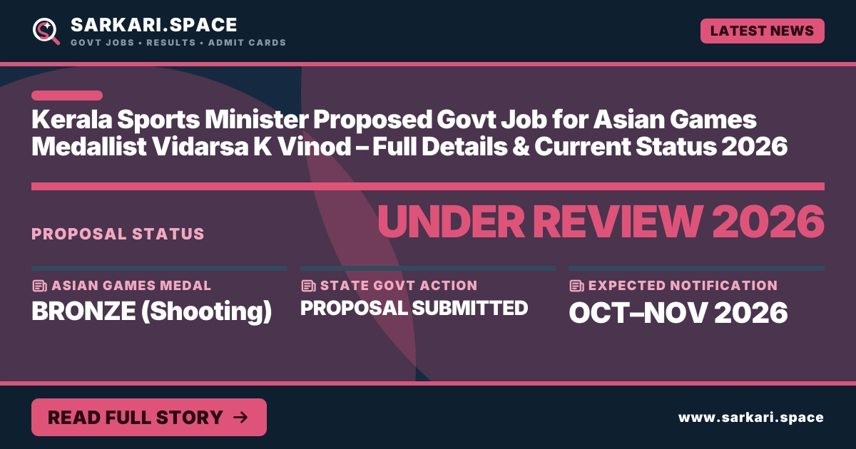 Kerala Sports Minister Proposed Govt Job for Asian Games Medallist Vidarsa K Vinod – Full Details & Current Status 2026