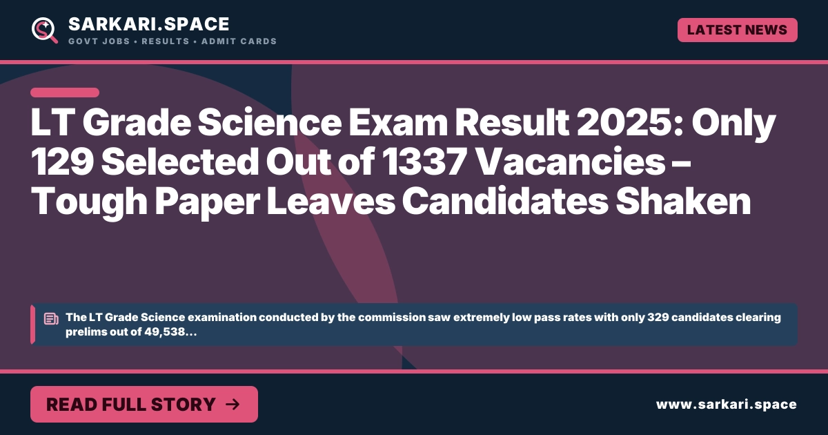 LT Grade Science Exam Result 2025: Only 129 Selected Out of 1337 Vacancies – Tough Paper Leaves Candidates Shaken
