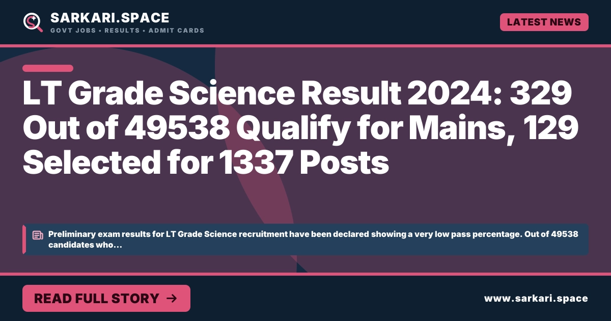LT Grade Science Result 2024: 329 Out of 49538 Qualify for Mains, 129 Selected for 1337 Posts