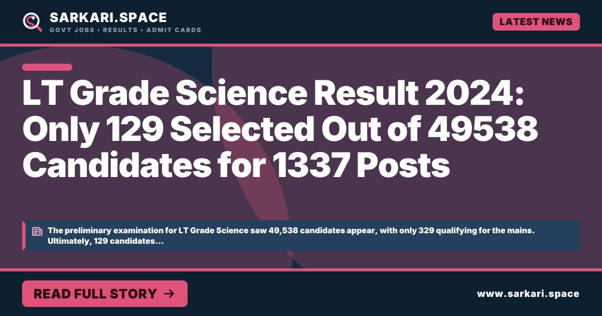 LT Grade Science Result 2024: Only 129 Selected Out of 49538 Candidates for 1337 Posts
