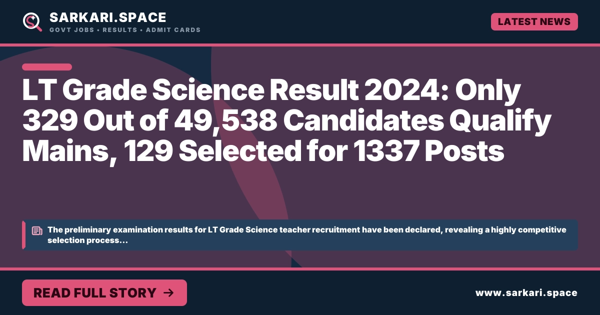 LT Grade Science Result 2024: Only 329 Out of 49,538 Candidates Qualify Mains, 129 Selected for 1337 Posts