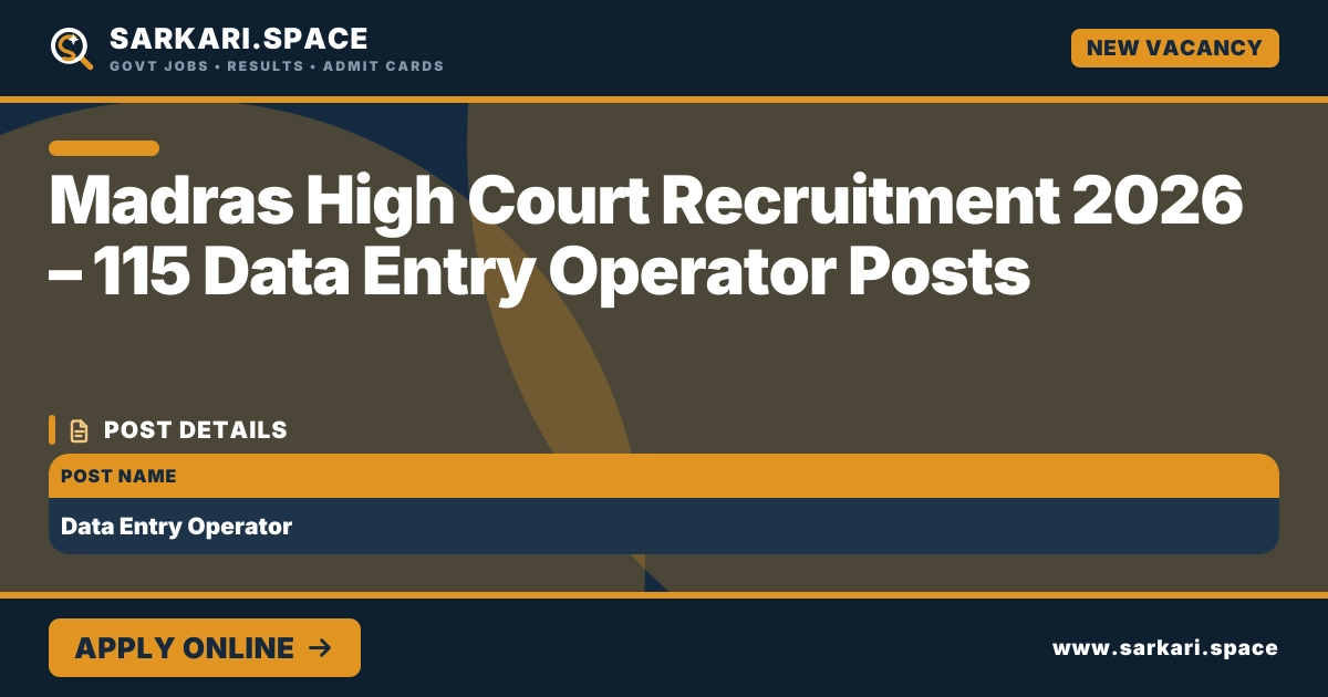 Madras High Court Recruitment 2026 – 115 Data Entry Operator Posts Notice