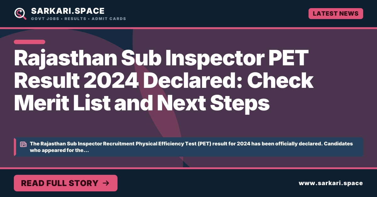 Rajasthan Sub Inspector PET Result 2024 Declared: Check Merit List and Next Steps