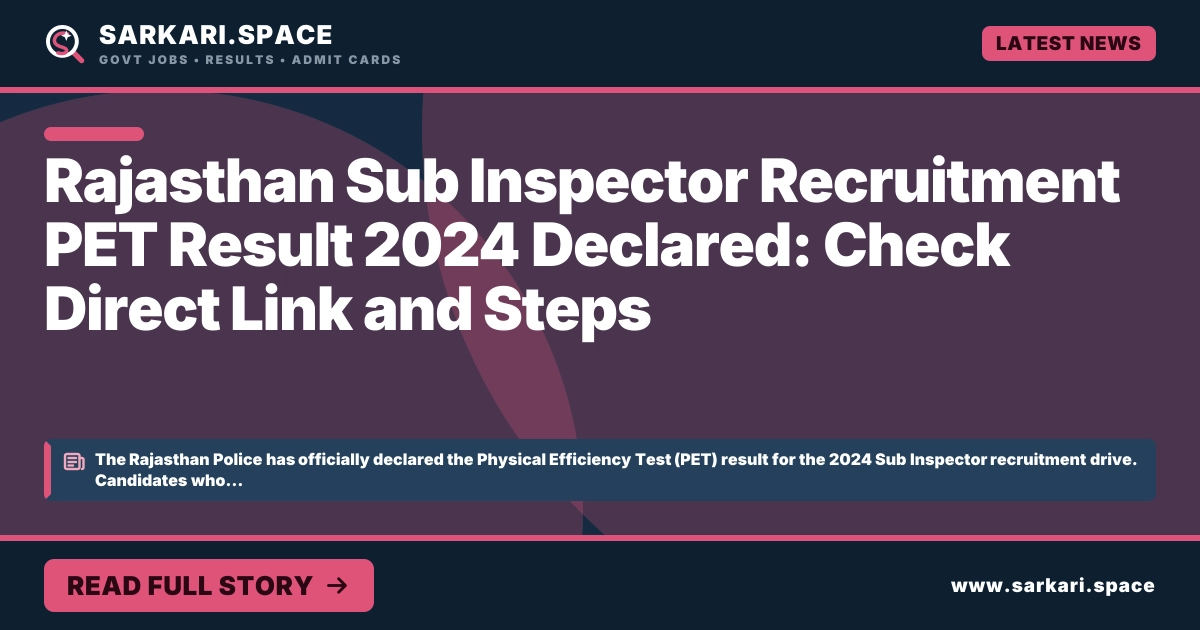 Rajasthan Sub Inspector Recruitment PET Result 2024 Declared: Check Direct Link and Steps