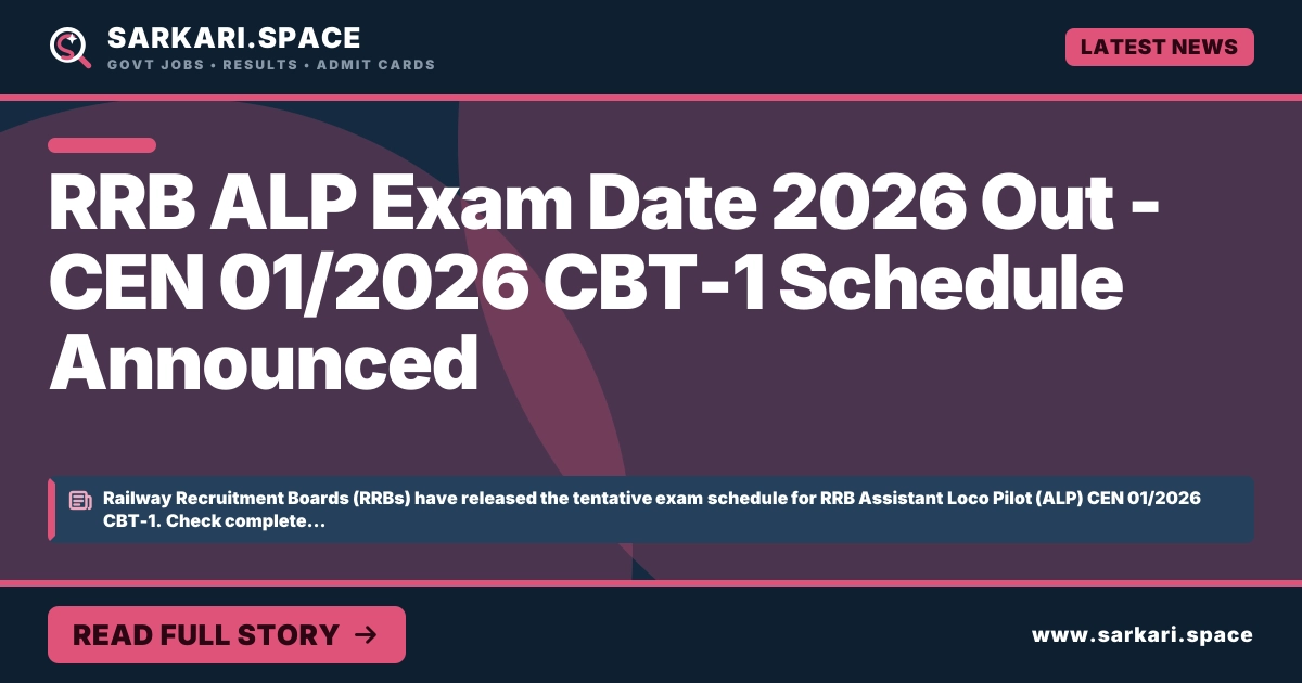 RRB ALP Exam Date 2026 Out - CEN 01/2026 CBT-1 Schedule Announced RRB ALP Exam Date 2026 Out - CEN 01/2026 CBT-1 Schedule Announced