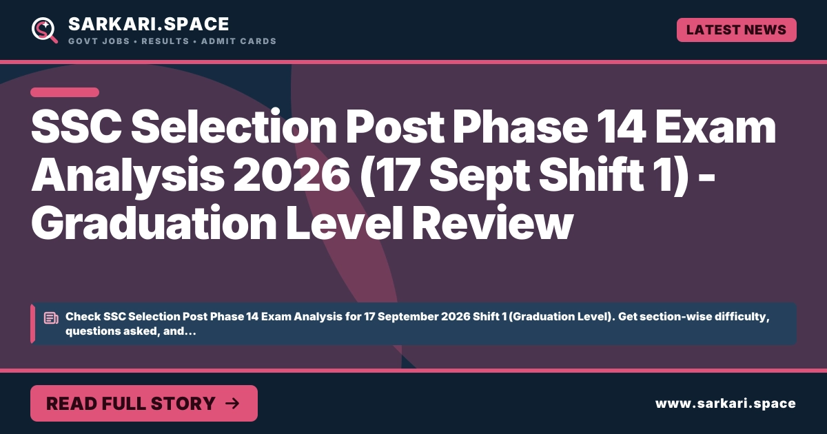 SSC Selection Post Phase 14 Exam Analysis 2026 (17 Sept Shift 1) - Graduation Level Review