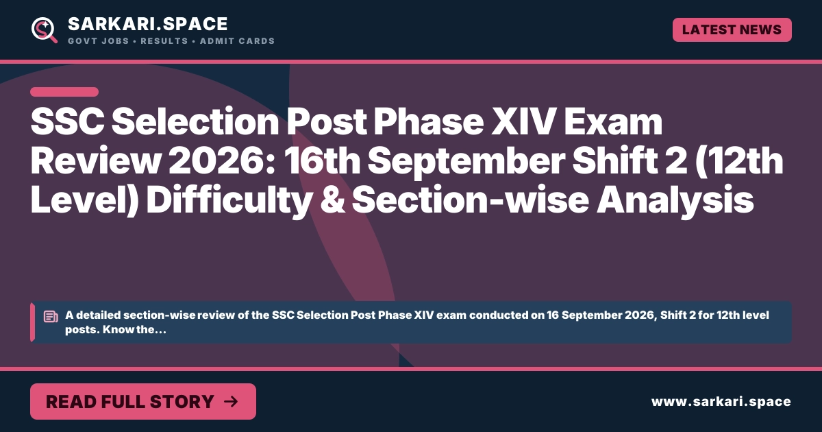 SSC Selection Post Phase XIV Exam Review 2026: 16th September Shift 2 (12th Level) Difficulty & Section-wise Analysis
