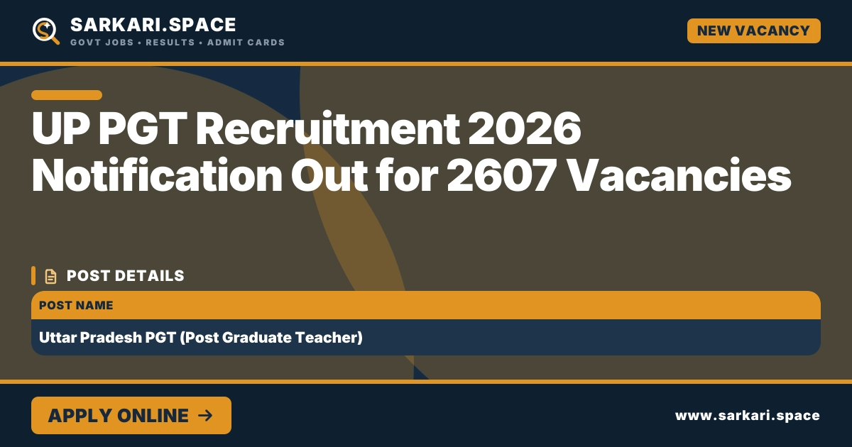 UP PGT Recruitment 2026 Notification Out for 2607 Vacancies Notice