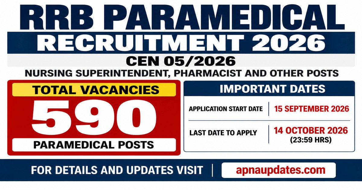 RRB Paramedical Recruitment 2026 (CEN 05/2026) - 590 Vacancies Notice